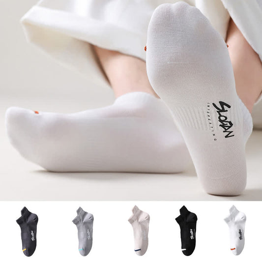 Plusock Letter Printed Thin Cotton Sports Ankle Socks(5 Pairs)