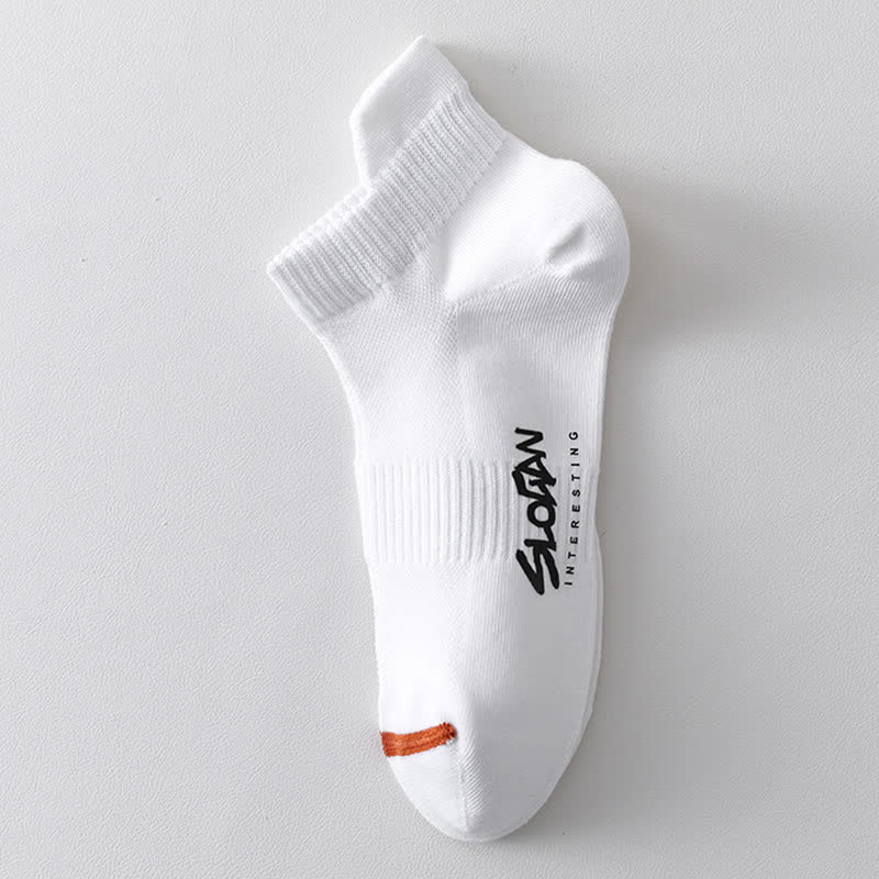 Letter Printed Thin Cotton Sports Ankle Socks(5 Pairs)