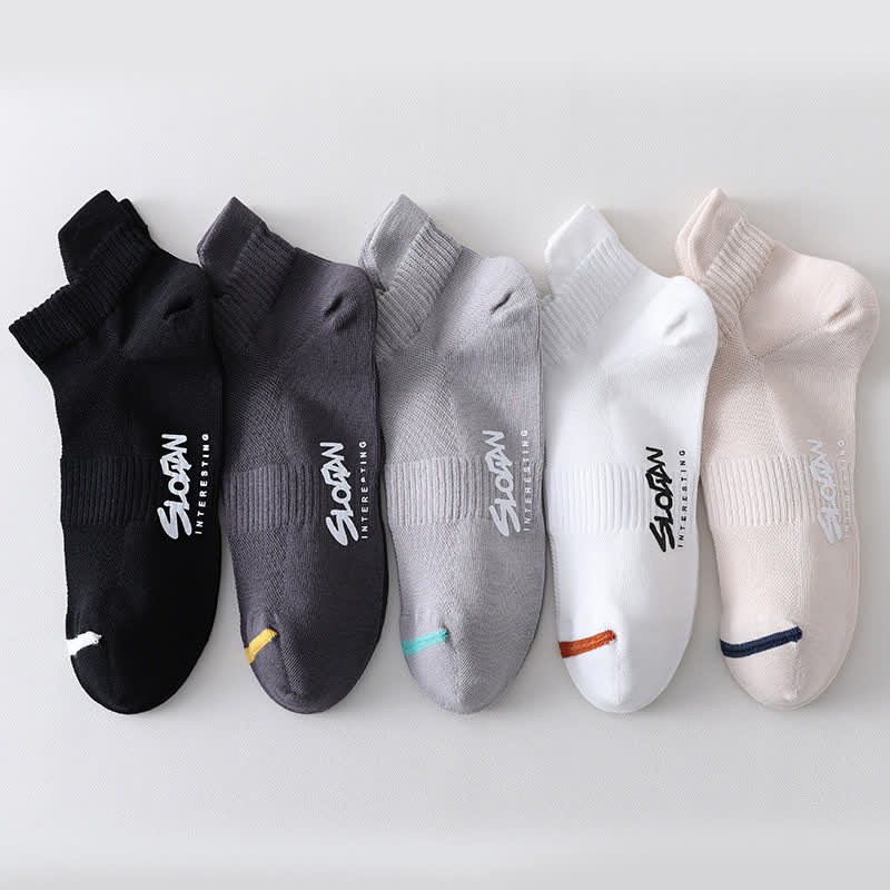 Letter Printed Thin Cotton Sports Ankle Socks(5 Pairs)