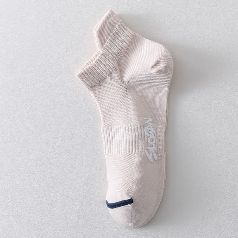 Letter Printed Thin Cotton Sports Ankle Socks(5 Pairs)
