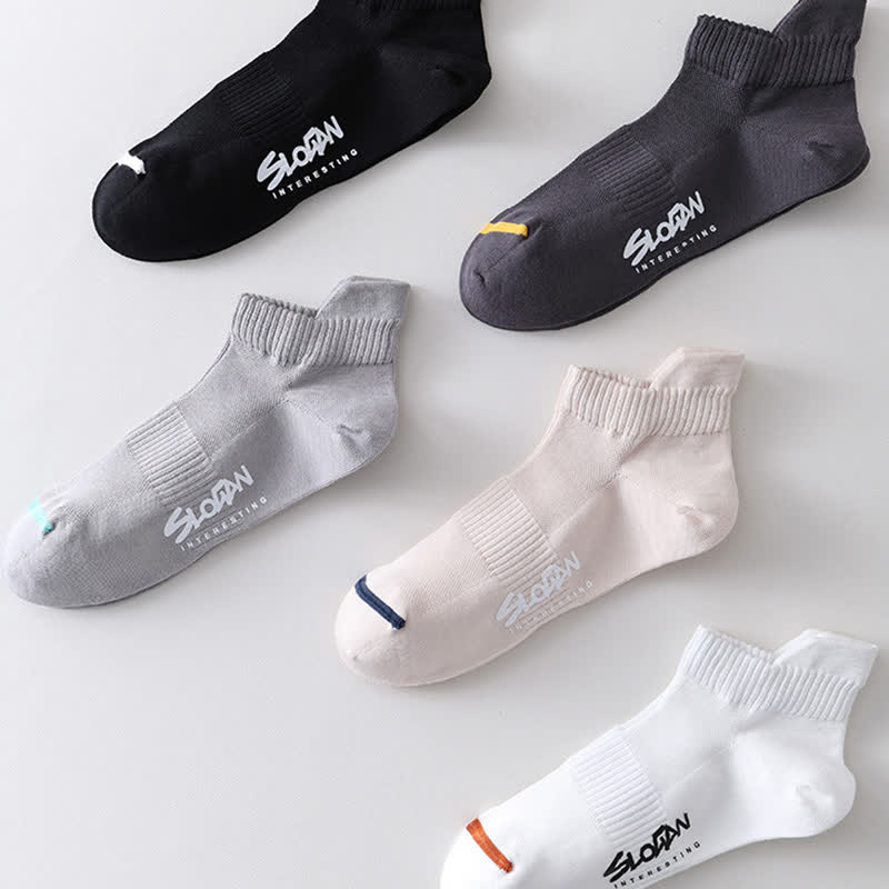 Letter Printed Thin Cotton Sports Ankle Socks(5 Pairs)