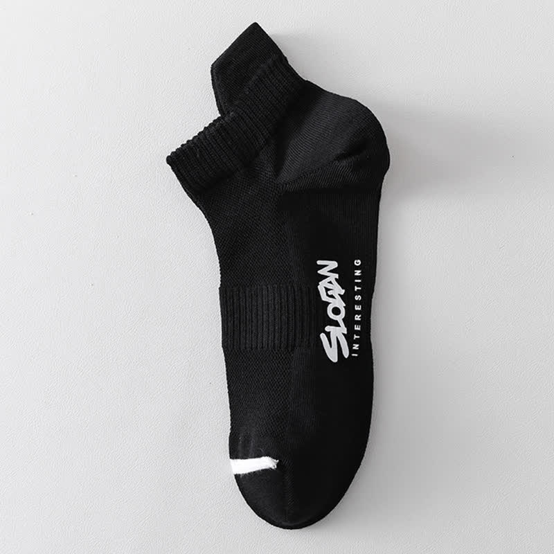 Letter Printed Thin Cotton Sports Ankle Socks(5 Pairs)