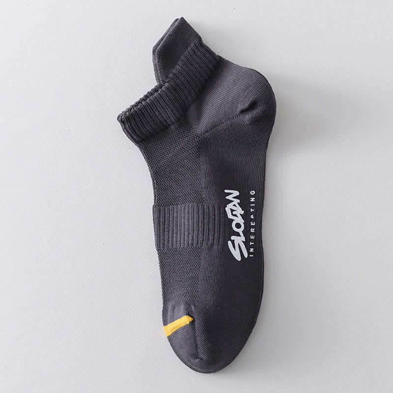 Letter Printed Thin Cotton Sports Ankle Socks(5 Pairs)