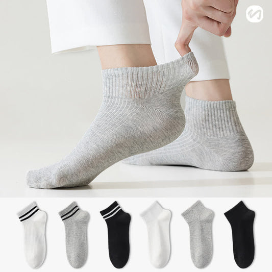 Plusock Striped Thin Cotton Breathable Ankle Sports Socks(6 Pairs)