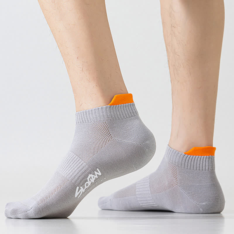 Color Block Letter Print Cotton Ankle Socks(5 Pairs)