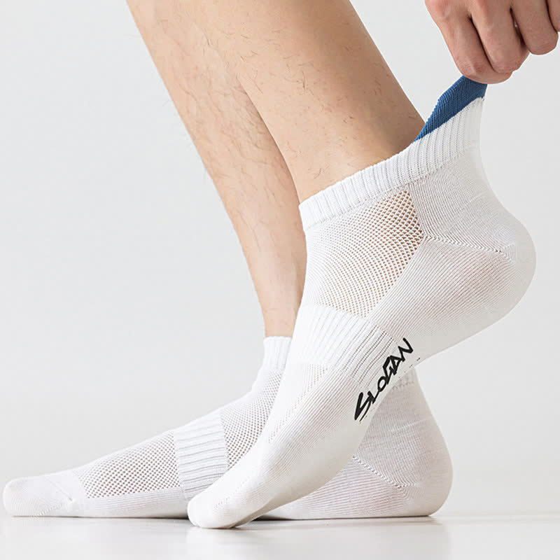 Color Block Letter Print Cotton Ankle Socks(5 Pairs)