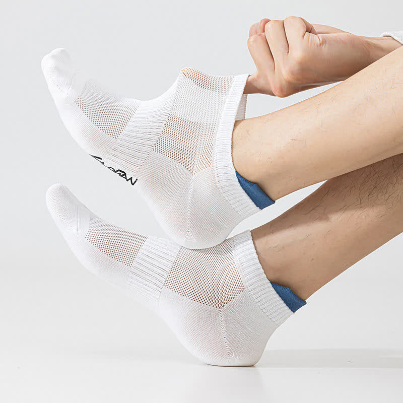 Color Block Letter Print Cotton Ankle Socks(5 Pairs)