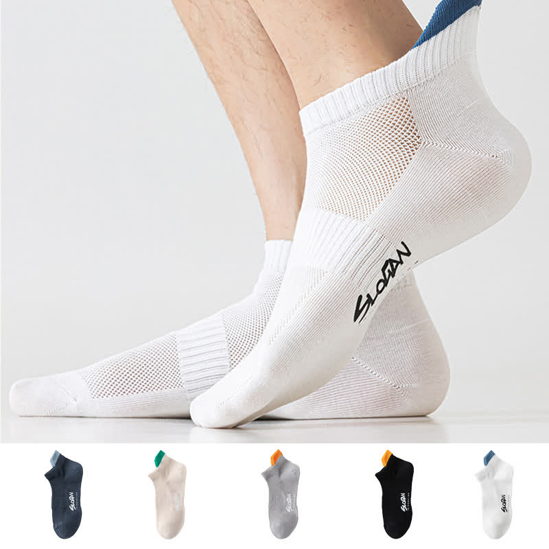 Color Block Letter Print Cotton Ankle Socks(5 Pairs)