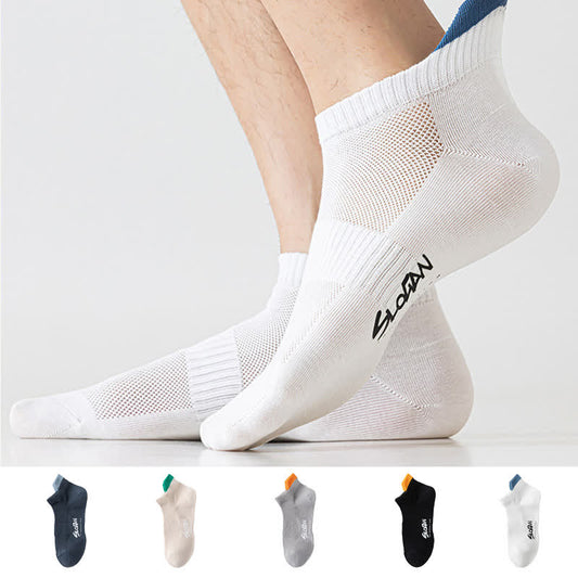 Plusock Color Block Letter Print Cotton Ankle Socks(5 Pairs)