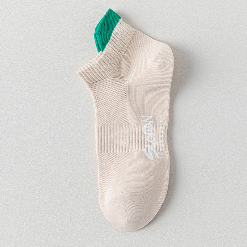 Color Block Letter Print Cotton Ankle Socks(5 Pairs)