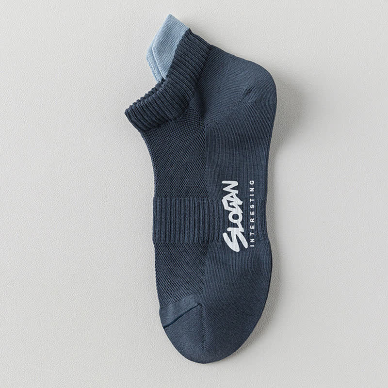 Color Block Letter Print Cotton Ankle Socks(5 Pairs)