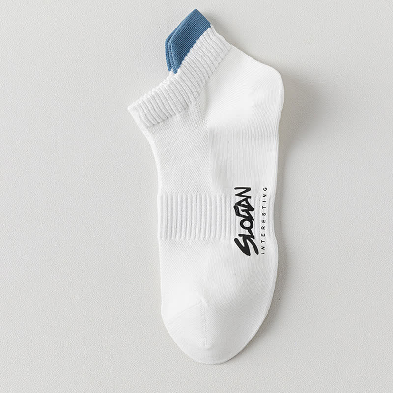 Color Block Letter Print Cotton Ankle Socks(5 Pairs)