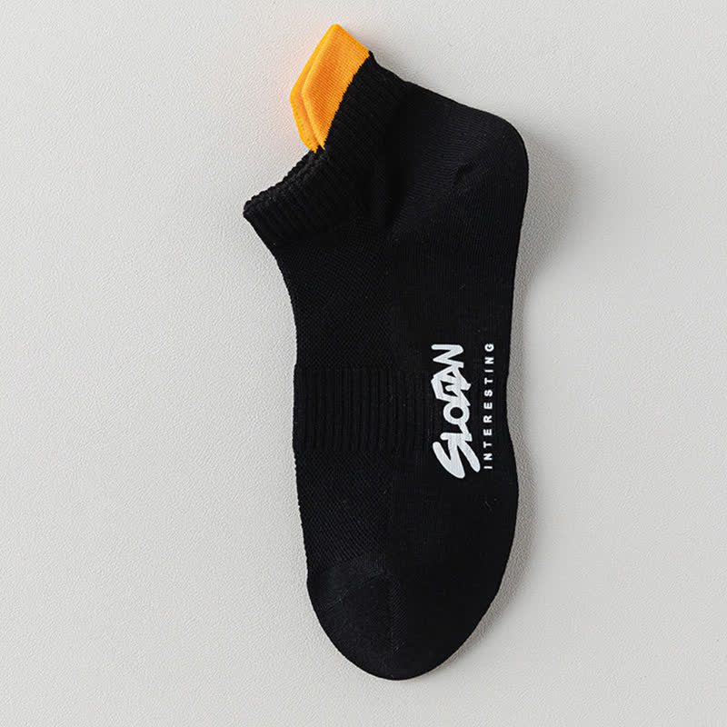 Color Block Letter Print Cotton Ankle Socks(5 Pairs)