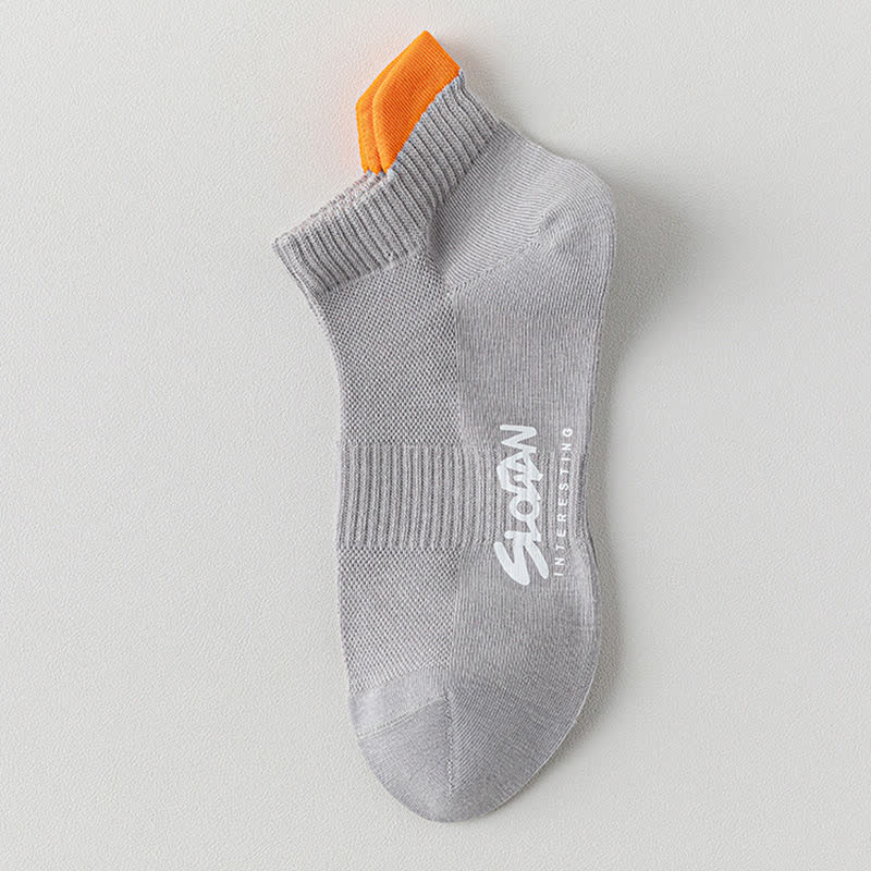 Color Block Letter Print Cotton Ankle Socks(5 Pairs)