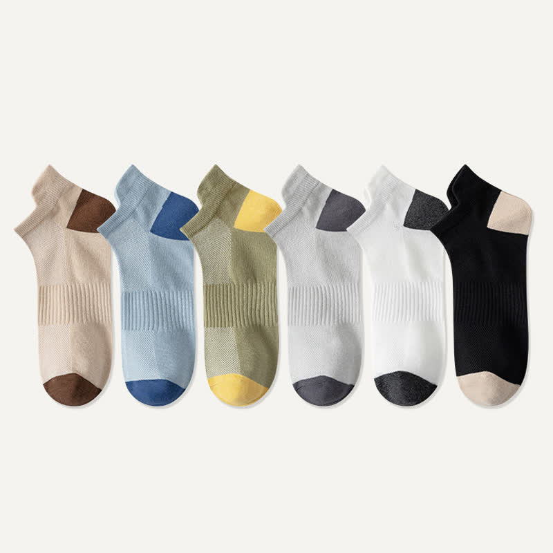 Plus Size Color Block Breathable Sport Ankle Socks(6 Pairs)