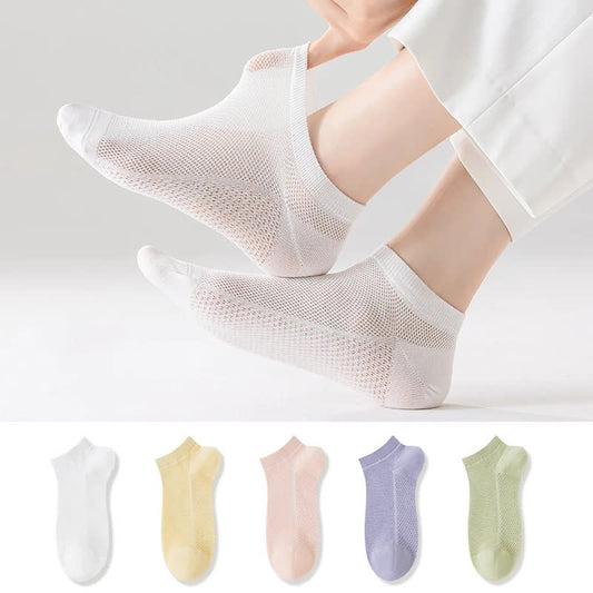 Plusock Thin Breathable Sweat-absorbent Mesh Cotton Ankle Socks(5 Pairs)