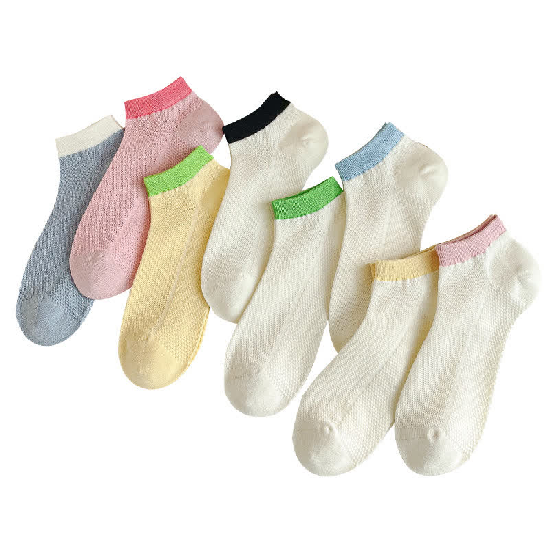 Color Trim Breathable Ankle Socks(8 Pairs)