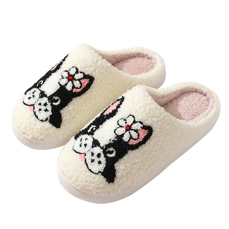 Cartoon Dog Flower Fluffy Home Slippers