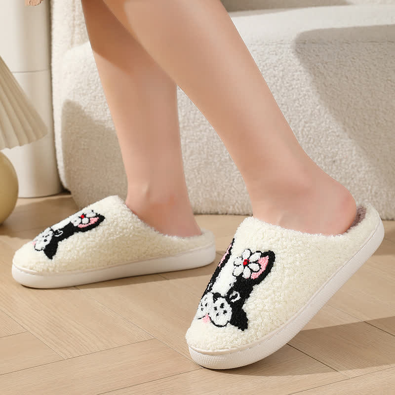 Cartoon Dog Flower Fluffy Home Slippers