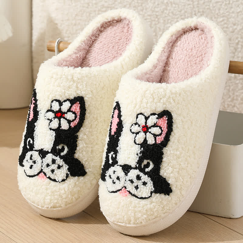 Cartoon Dog Flower Fluffy Home Slippers