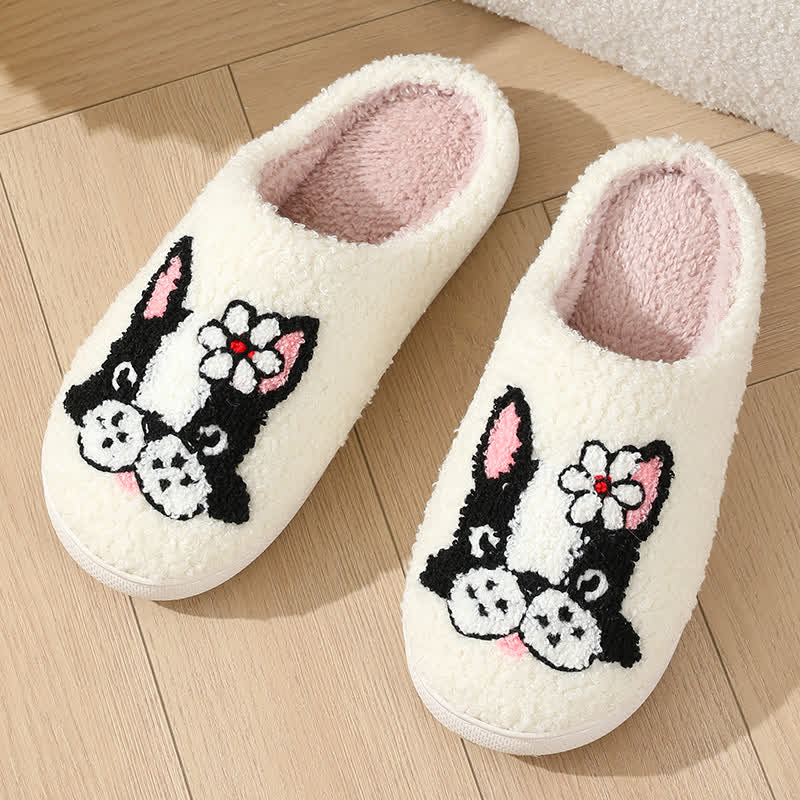 Cartoon Dog Flower Fluffy Home Slippers