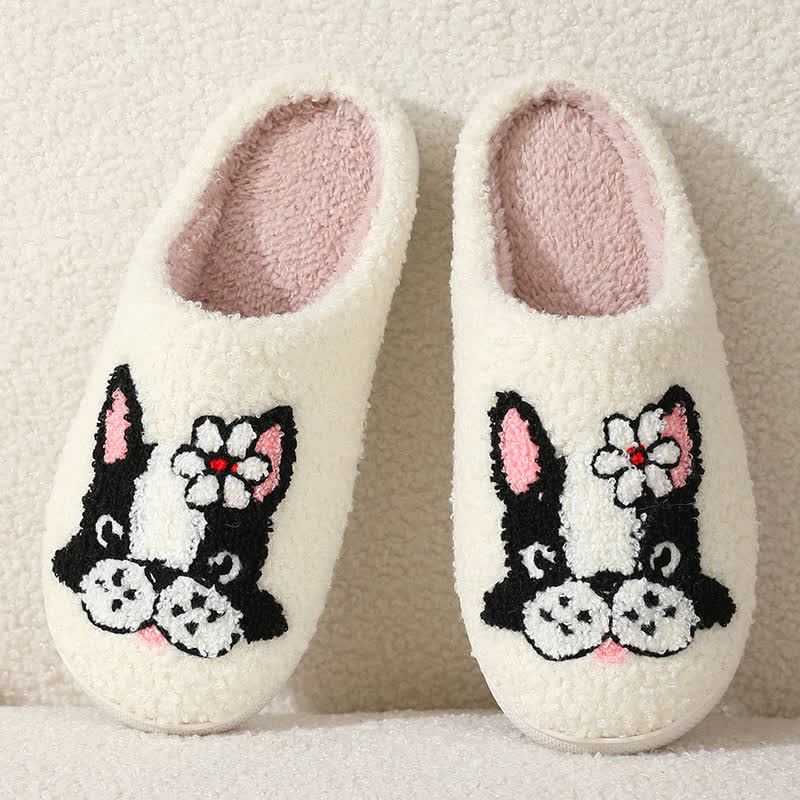 Cartoon Dog Flower Fluffy Home Slippers