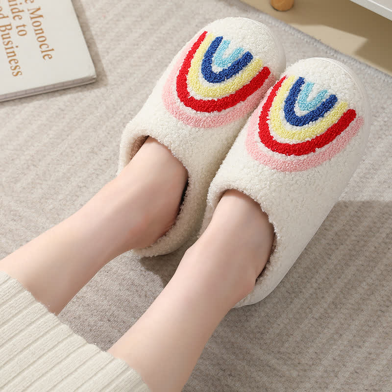 Rainbow Print Fluffy Home Slippers