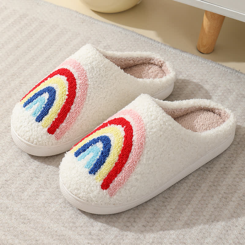 Rainbow Print Fluffy Home Slippers