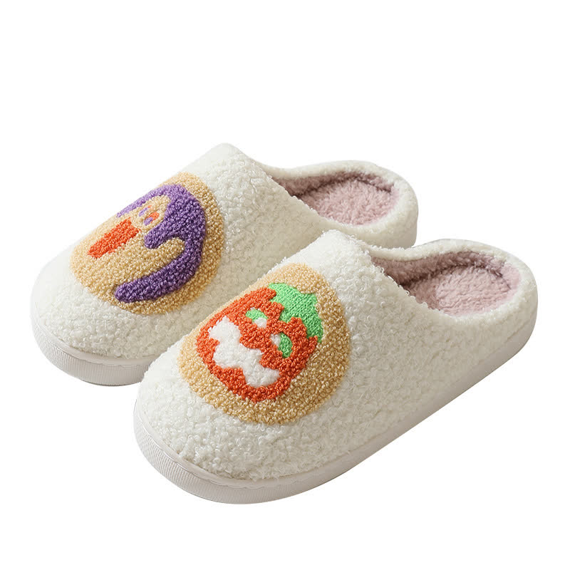 Cartoon Pumpkin Print Fluffy Home Slippers