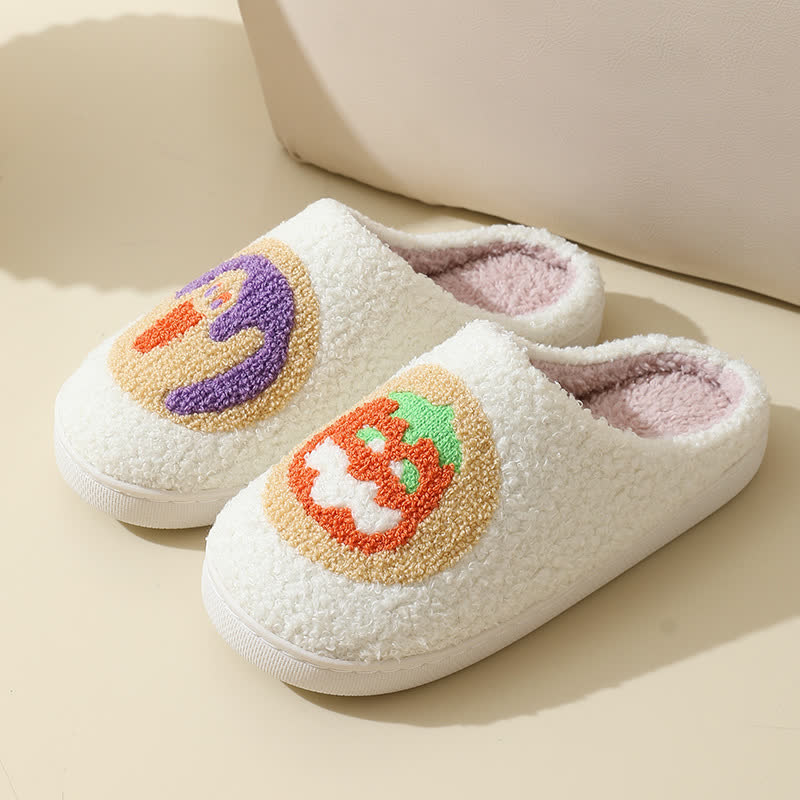 Cartoon Pumpkin Print Fluffy Home Slippers