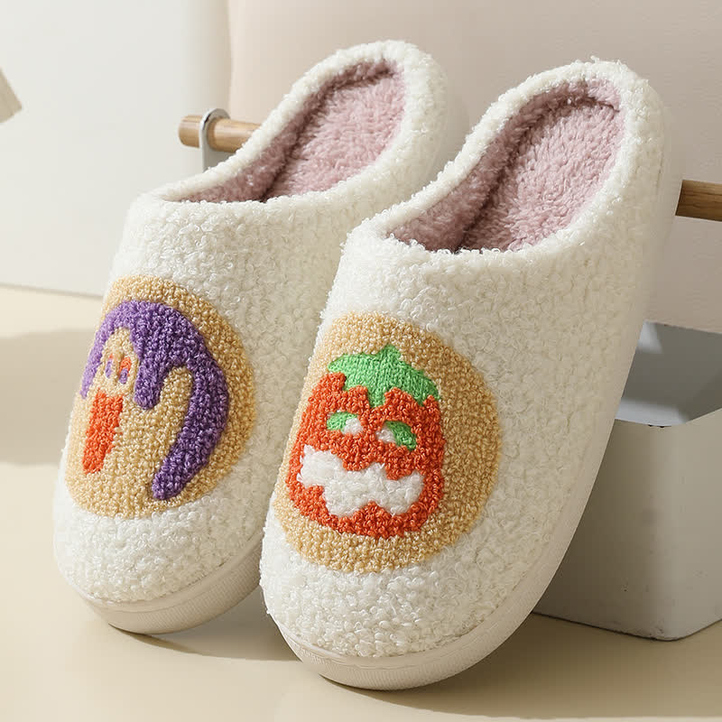 Cartoon Pumpkin Print Fluffy Home Slippers