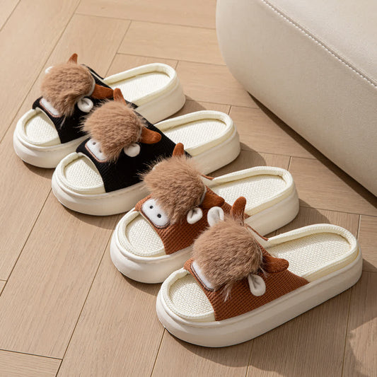 Plusock Cute Cartoon Indoor Home Linen Slippers