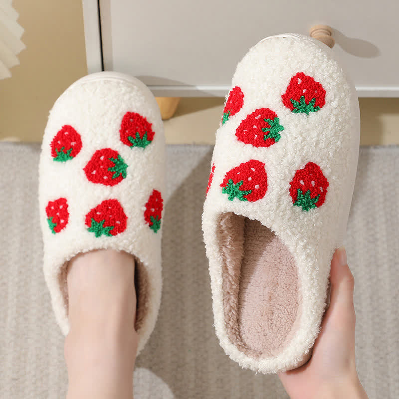 Cartoon Fruit Print Fluffy Home Slippers