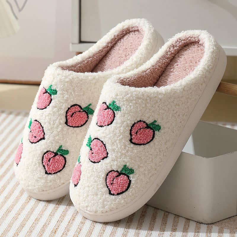 Cartoon Fruit Print Fluffy Home Slippers