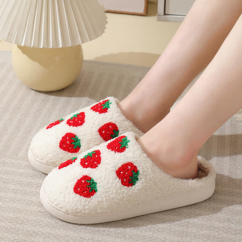 Cartoon Fruit Print Fluffy Home Slippers