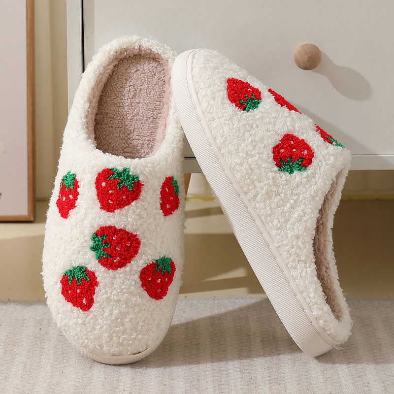 Cartoon Fruit Print Fluffy Home Slippers