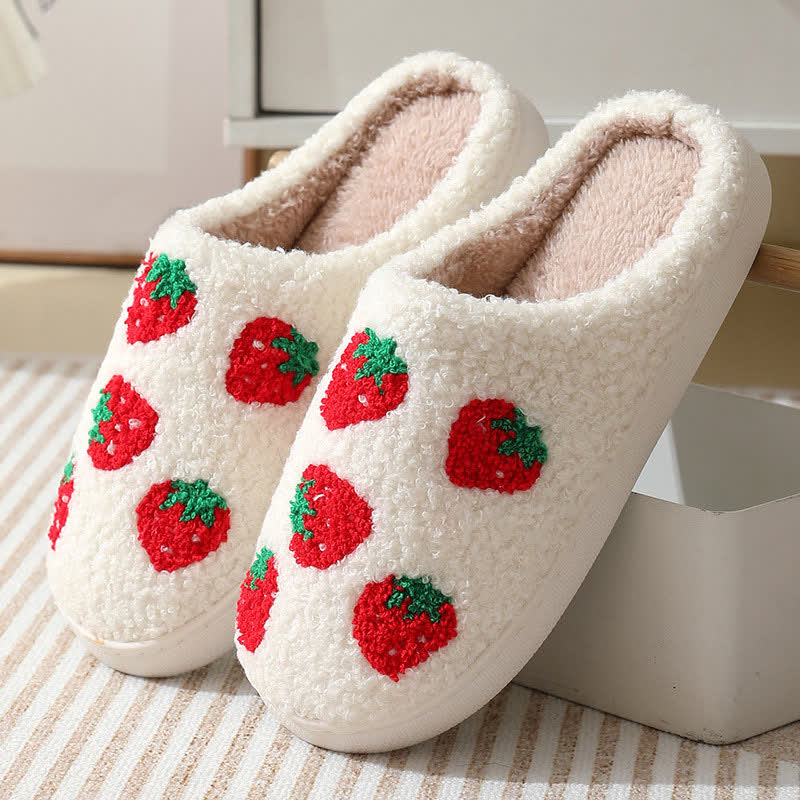 Cartoon Fruit Print Fluffy Home Slippers