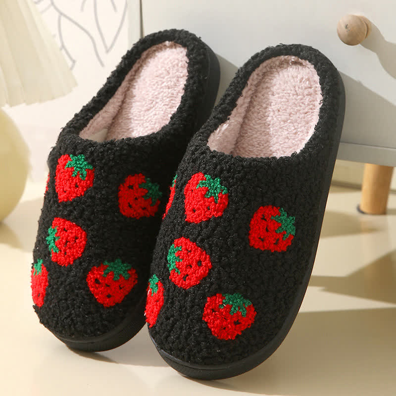 Cartoon Fruit Print Fluffy Home Slippers