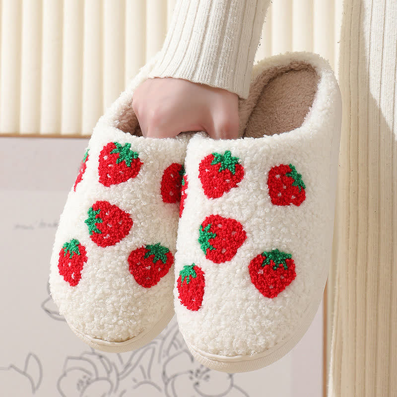 Cartoon Fruit Print Fluffy Home Slippers