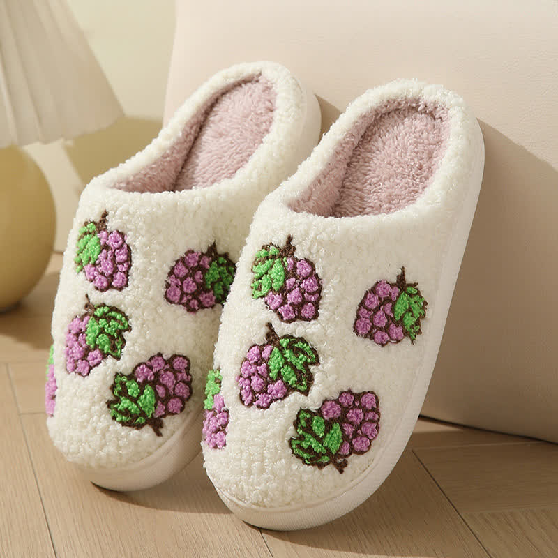 Cartoon Fruit Print Fluffy Home Slippers