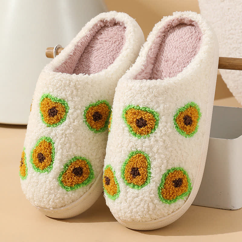 Cartoon Fruit Print Fluffy Home Slippers