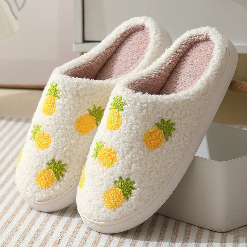 Cartoon Fruit Print Fluffy Home Slippers