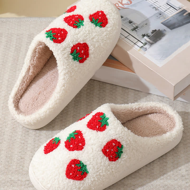 Cartoon Fruit Print Fluffy Home Slippers