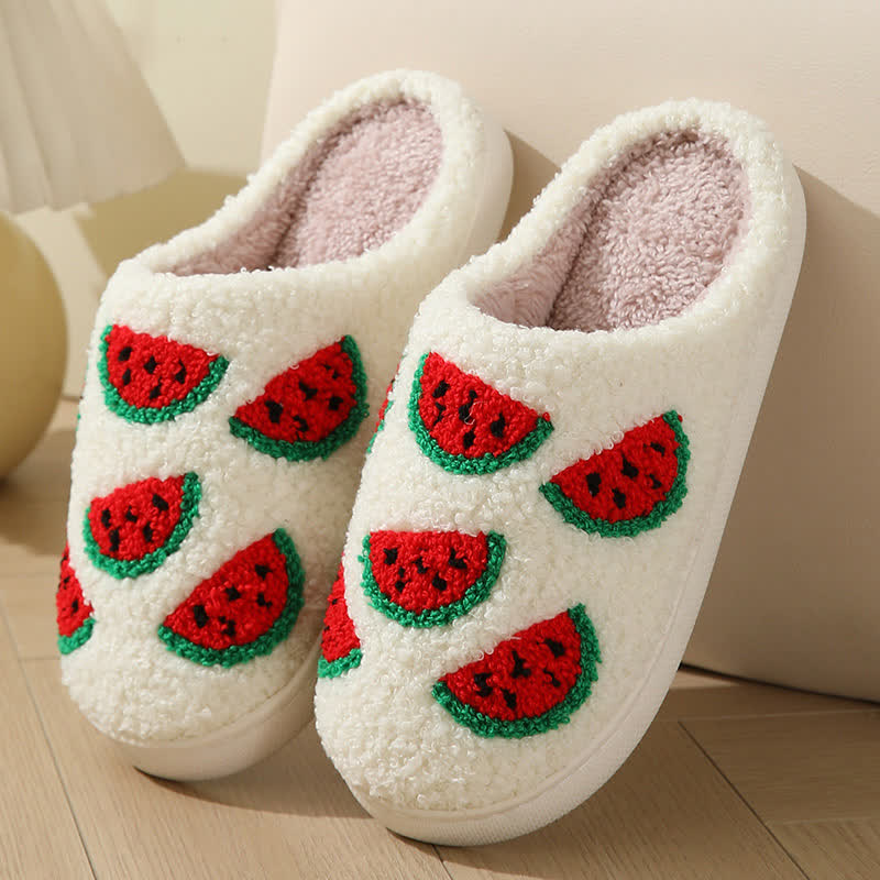 Cartoon Fruit Print Fluffy Home Slippers