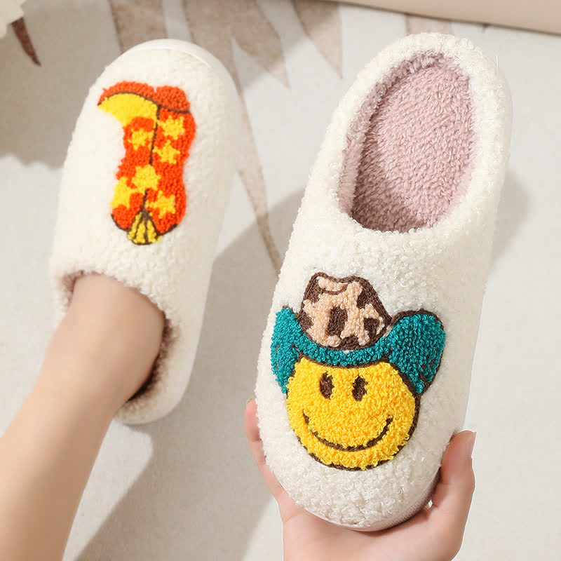 Cute Emoji Print Fluffy Home Slippers