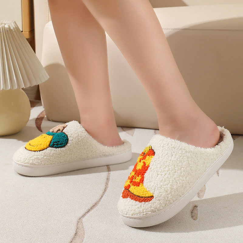 Cute Emoji Print Fluffy Home Slippers