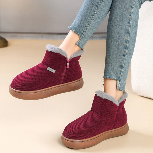 Plus Size Zipper Solid Color Warm Slippers - Red - EU41-42(US7.5-8.5) - image 0