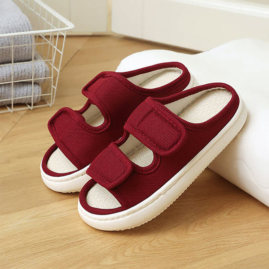 Plusock Plus Size Adjustable Velcro Non-slip Linen Slippers