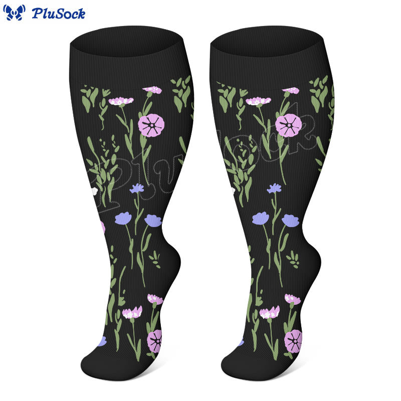 Plus Size Painted Flowers Compression Socks(3 Pairs)