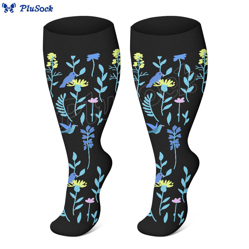 Plus Size Painted Flowers Compression Socks(3 Pairs)